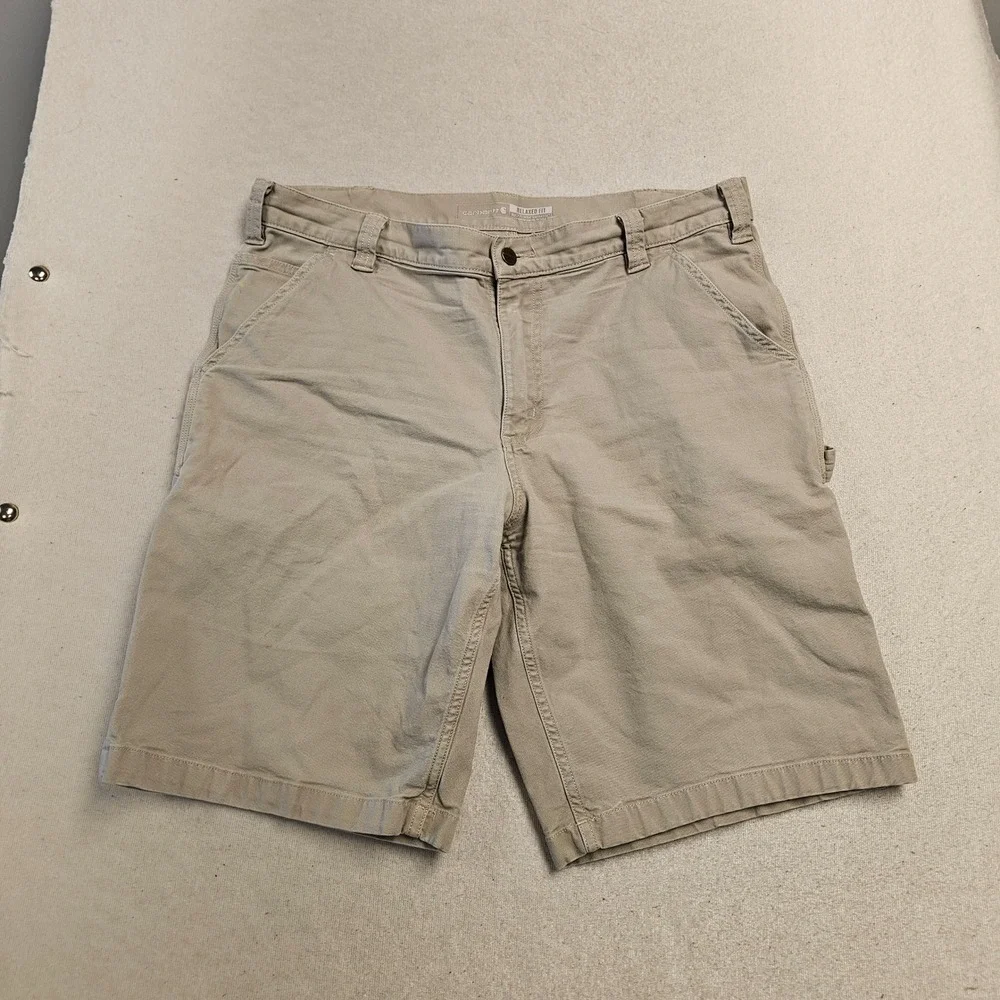 Carhartt Mens Relaxed Fit Canvas Work Shorts Tan Khaki Size 36x11 Utility Cargo